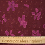 Mousseline crinkle imprimée plumetis lurex fleurs magenta fond pourpre