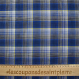 Coton tissé-teint à carreaux ligne jaune fond bleu foncé