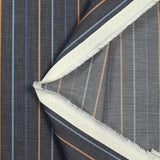 Coton fantaisie rayé bleu et camel fond bleu nuit