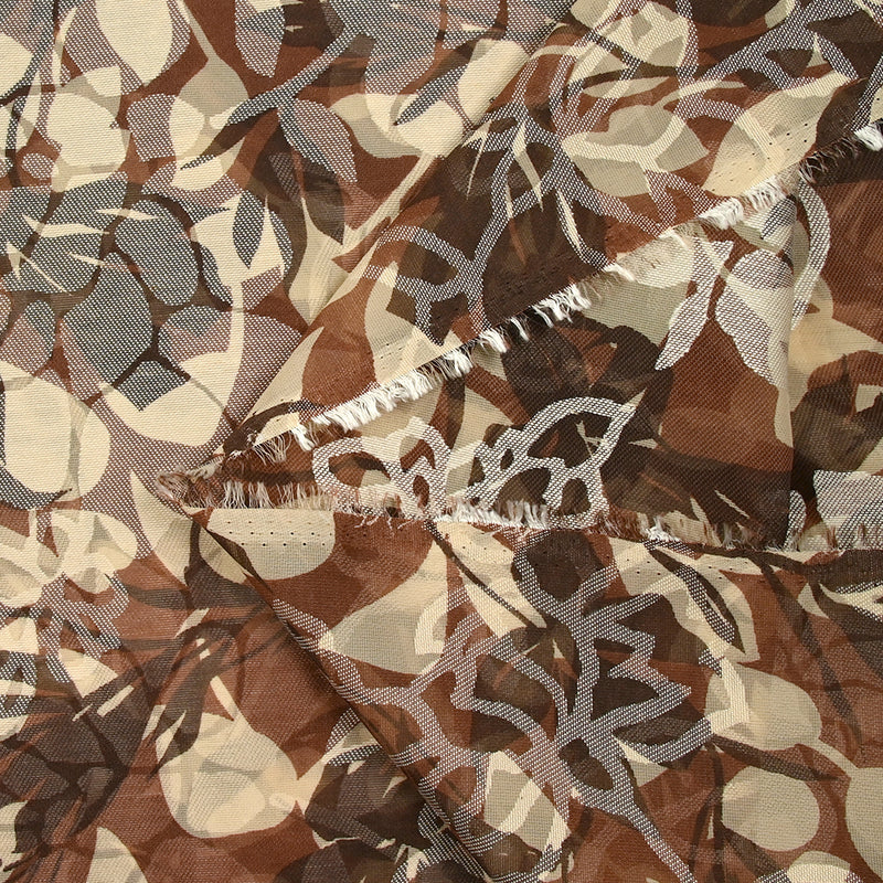 Polyester dévoré ombre de fleurs marron et écru