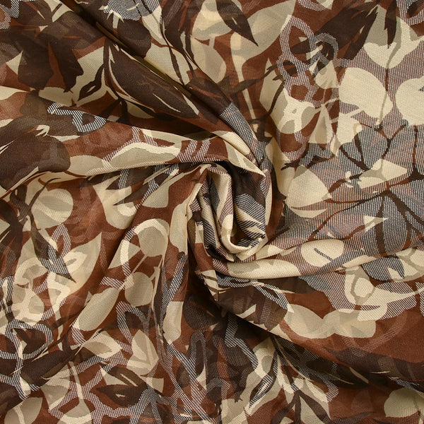Polyester dévoré ombre de fleurs marron et écru