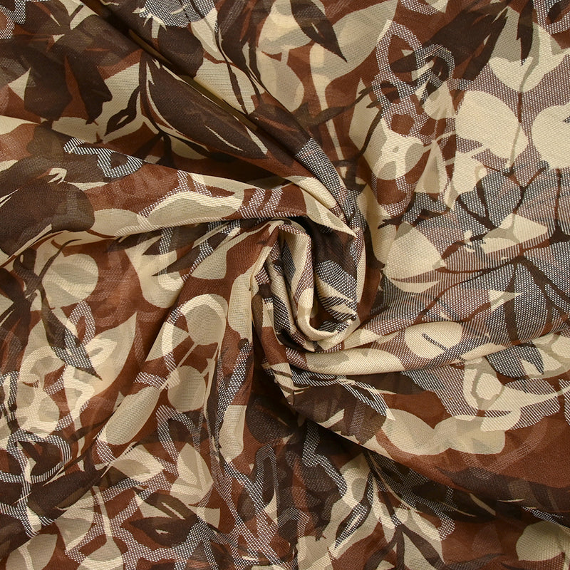 Polyester dévoré ombre de fleurs marron et écru