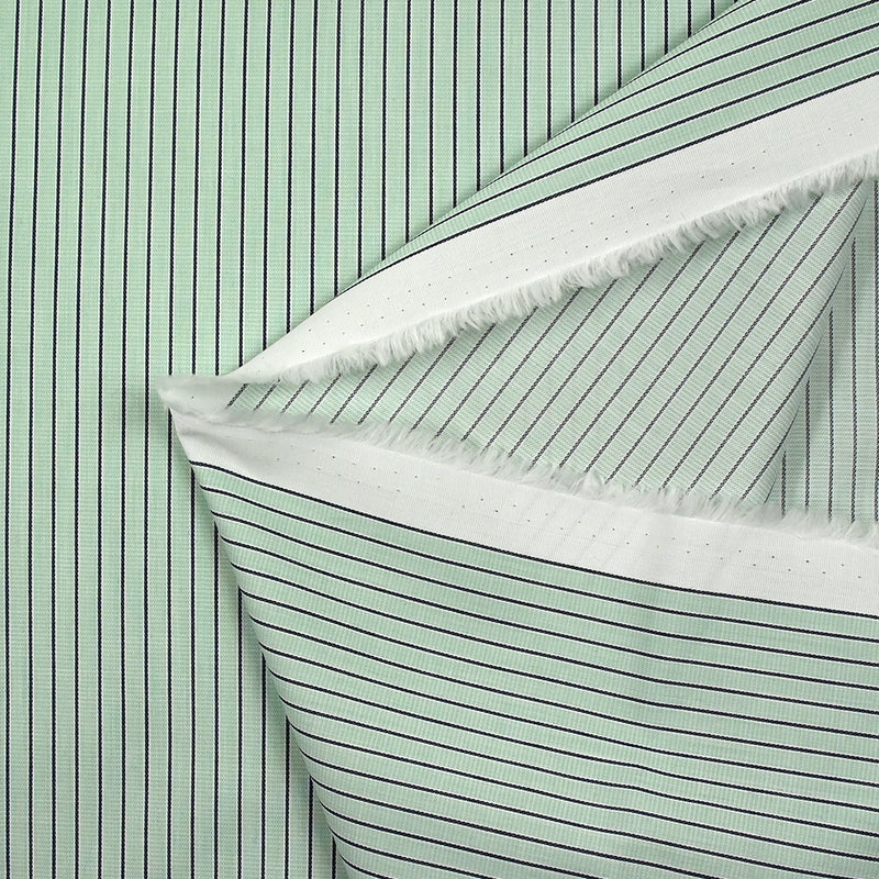 Coton fantaisie rayé vert d'eau et bleu nuit