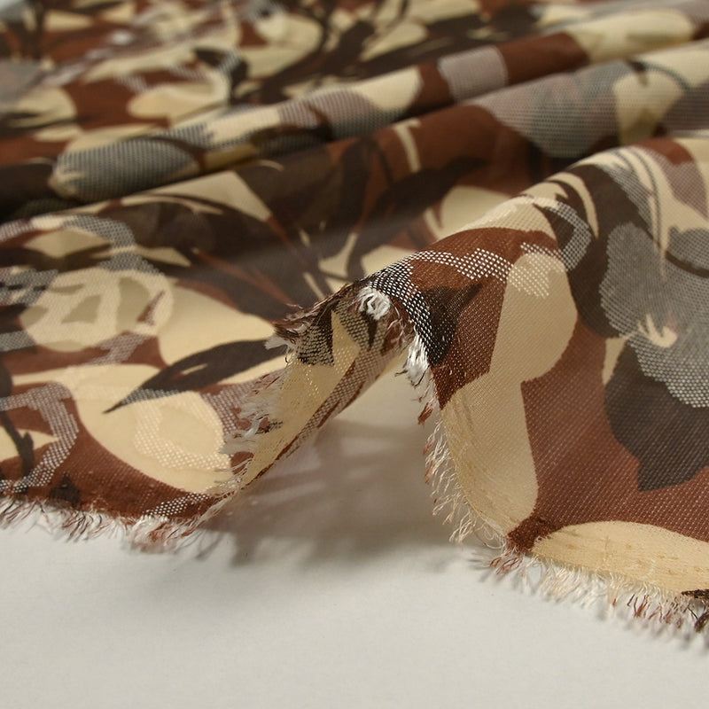 Polyester dévoré ombre de fleurs marron et écru