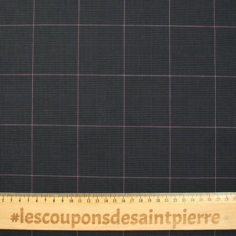Coton tissé-teint Prince de Galles ligne rose fond anthracite