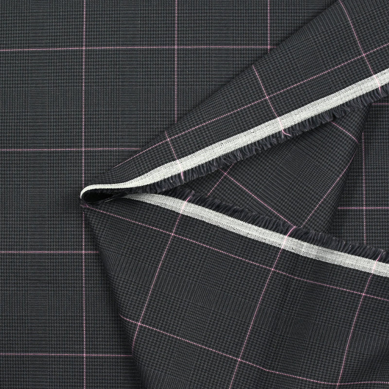 Coton tissé-teint Prince de Galles ligne rose fond anthracite