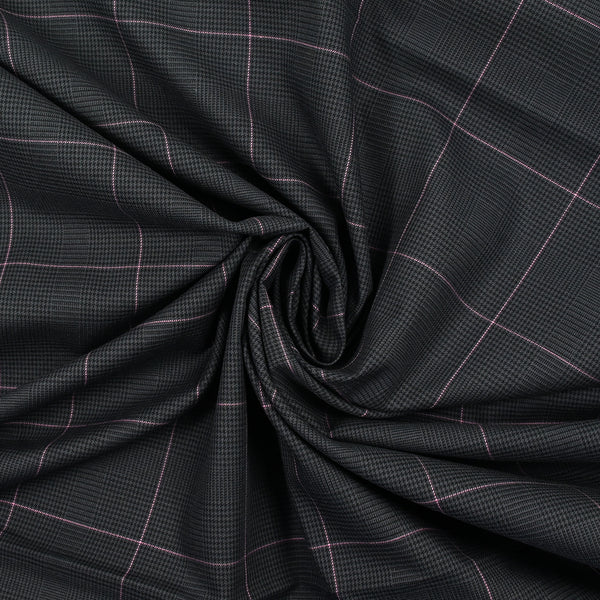 Coton tissé-teint Prince de Galles ligne rose fond anthracite