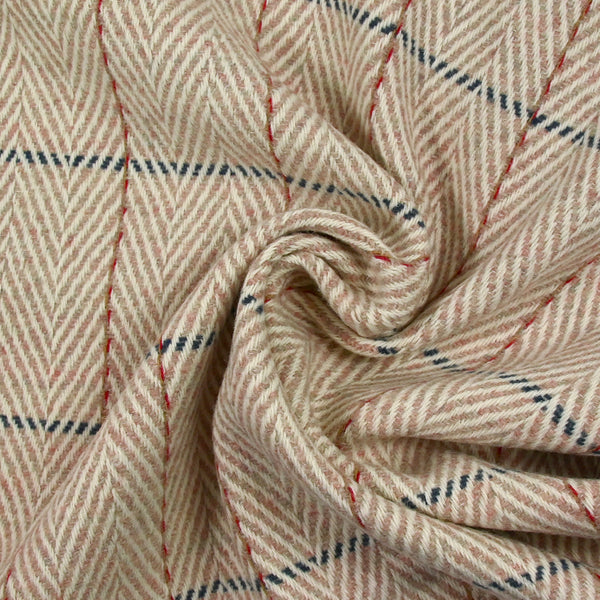 Laine mélangée chevron rose poudré et blanc cassé