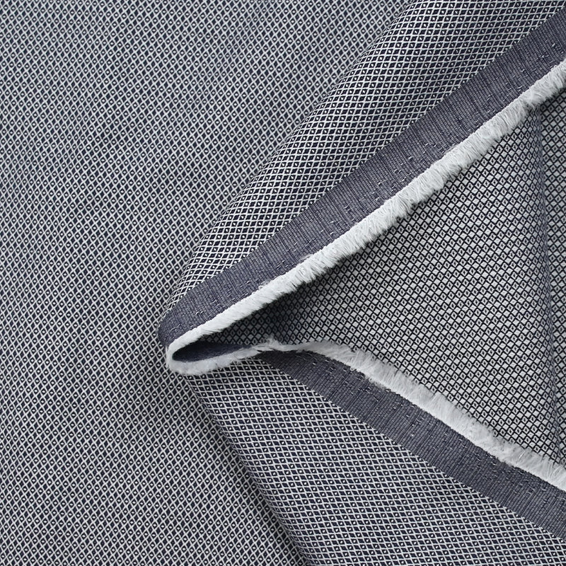 Coton fantaisie en jacquard bleu nuit et blanc