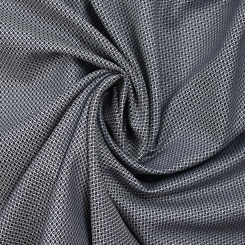 Coton fantaisie en jacquard bleu nuit et blanc
