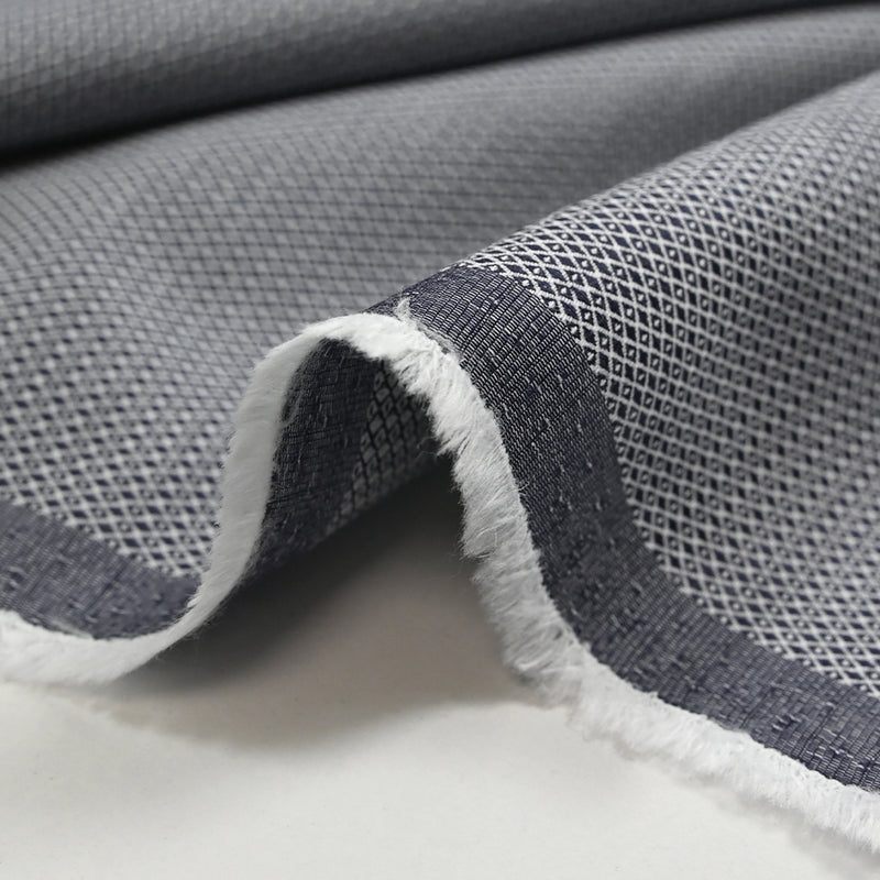Coton fantaisie en jacquard bleu nuit et blanc