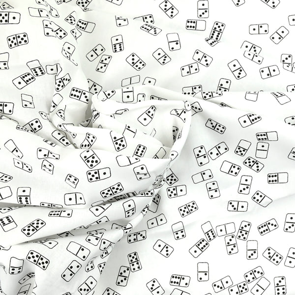 Algodón estampado de dominó en blanco y negro