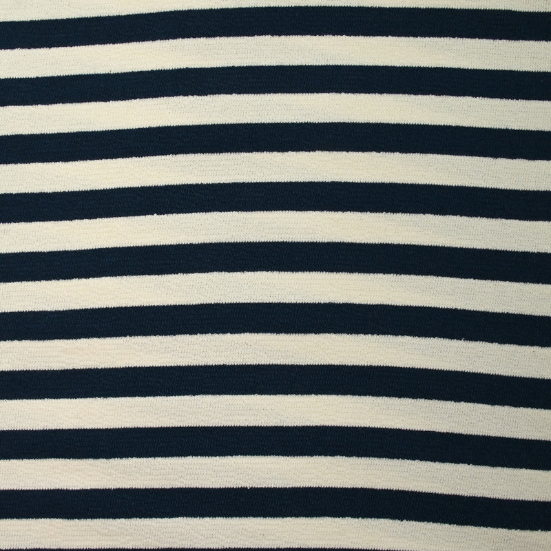Maille 100% coton envers bouclette rayures 15mm marine et écru