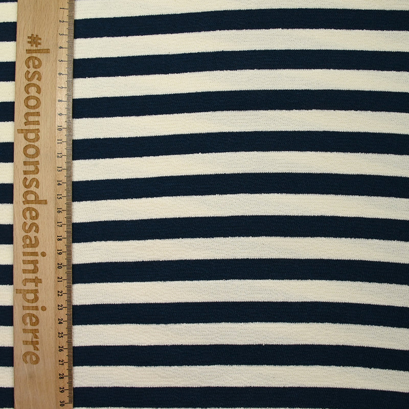 Maille 100% coton envers bouclette rayures 15mm marine et écru