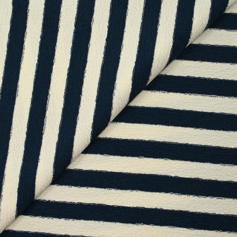 Maille 100% coton envers bouclette rayures 15mm marine et écru