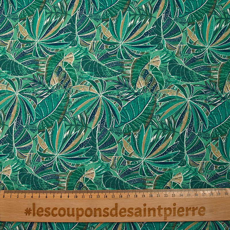 Jersey de coton imprimé jungle turquoise et vert
