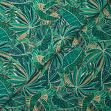 Jersey de coton imprimé jungle turquoise et vert