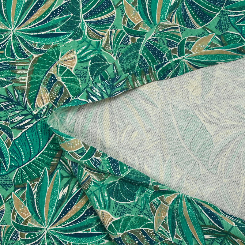 Jersey de coton imprimé jungle turquoise et vert
