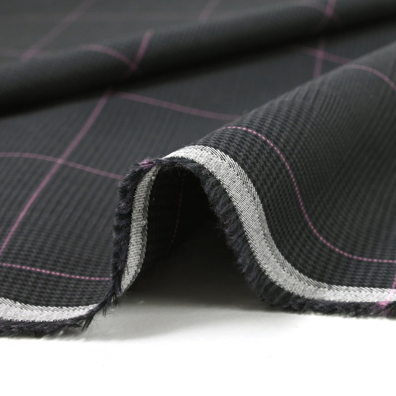 Coton tissé-teint Prince de Galles ligne rose fond anthracite