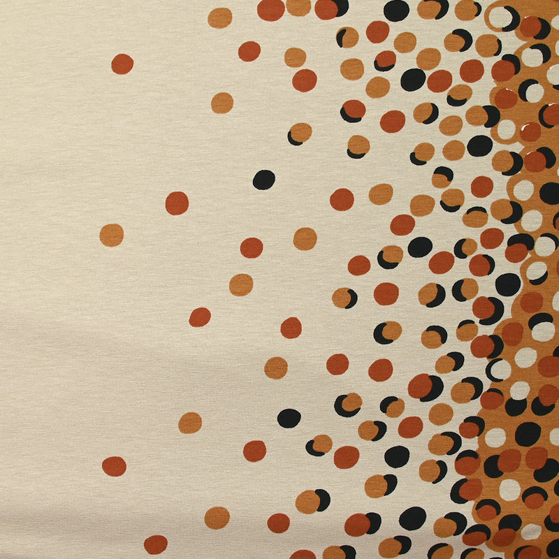 Jersey de coton imprimé évasion de pois noir, rouille et sable