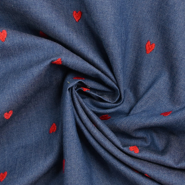 Chambray de coton brodé cœur