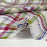 Woven-dyed cotton Rowan magenta and apple green white background