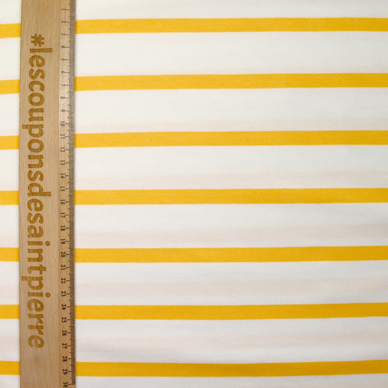 Jersey de viscose rayé jaune soleil fond blanc