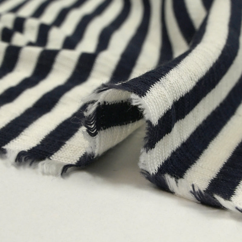 Jersey de coton pointelle rayé marine et blanc