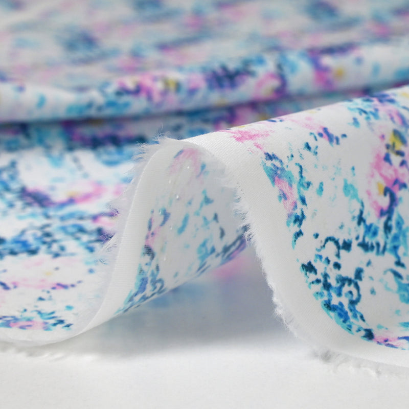 Popeline de coton imprimée fusion aquatique fond blanc