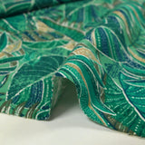 Jersey de coton imprimé jungle turquoise et vert