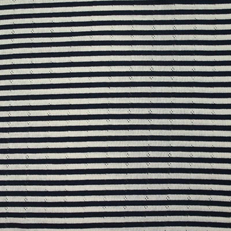 Jersey de coton pointelle rayé marine et blanc