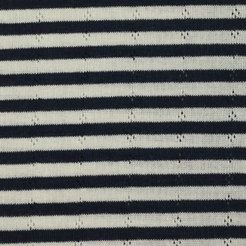 Jersey de coton pointelle rayé marine et blanc