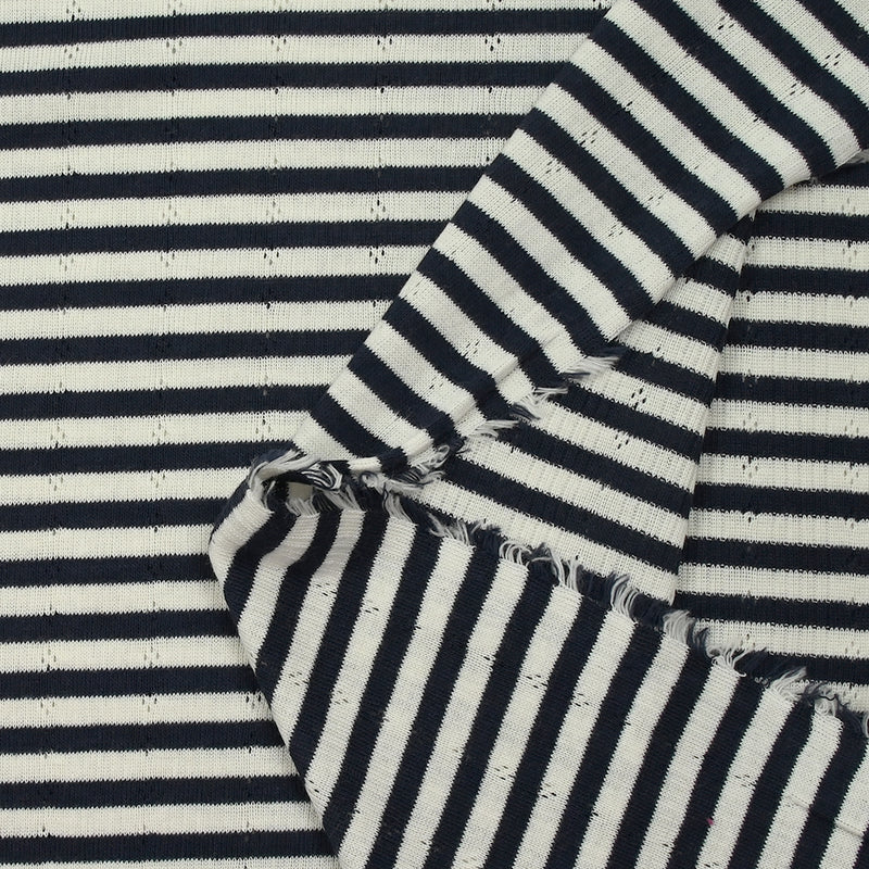 Jersey de coton pointelle rayé marine et blanc
