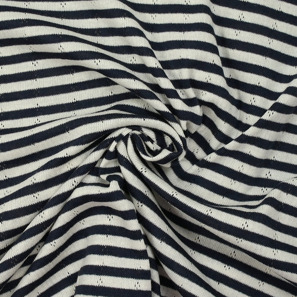 Jersey de coton pointelle rayé marine et blanc