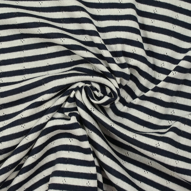Jersey de coton pointelle rayé marine et blanc