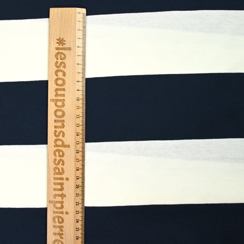 Jersey de coton rayé blanc cassé et bleu nuit