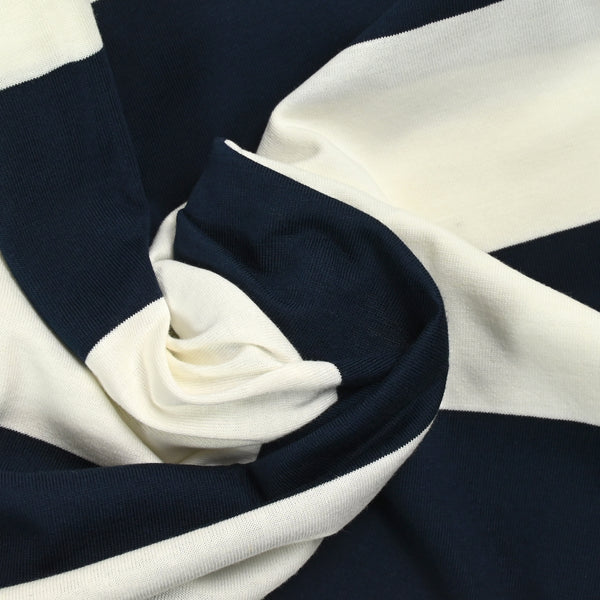 Jersey de coton rayé blanc cassé et bleu nuit