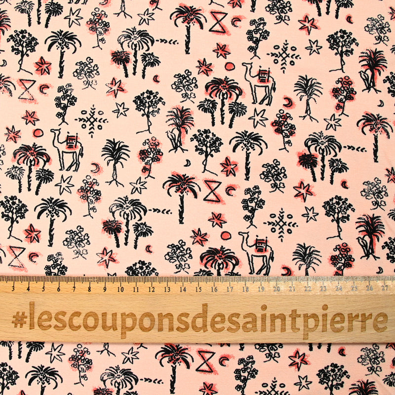 Jersey de coton imprimé désert fond rose