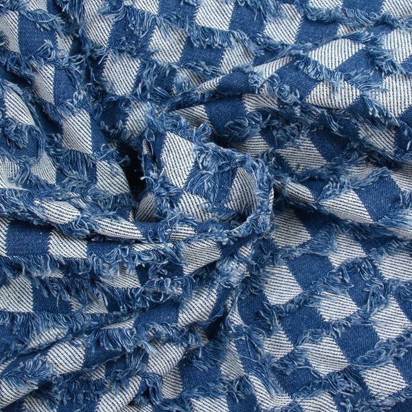 Jean's coton damier à franges bleu