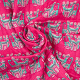 Double-sided quilted cotton elephant and pink stripe per meter