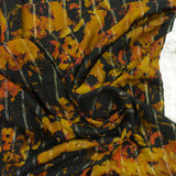 Viscose rayé irisé imprimée fleurs sépia fond noir