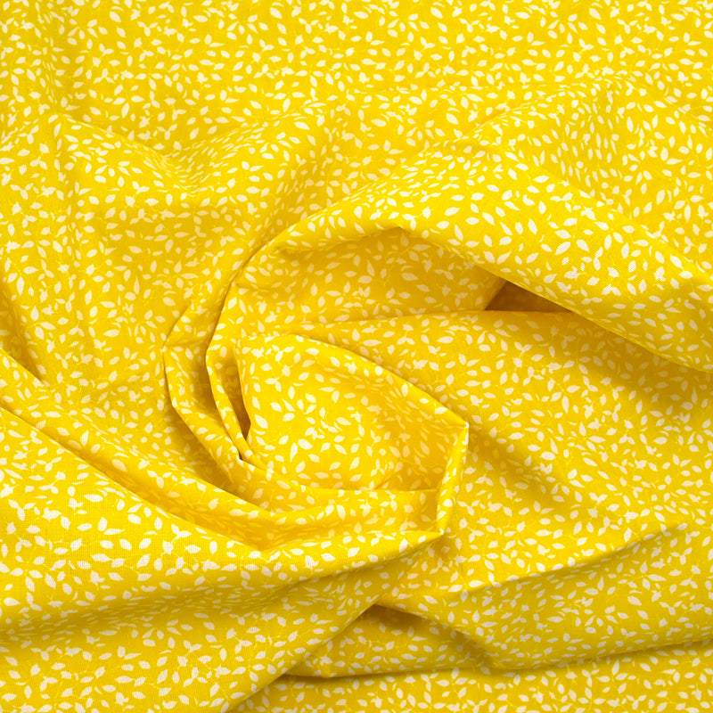 Cotton Popeline Printed Foliage Yellow Background