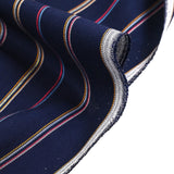 Woven viscose dyed red striped navy background