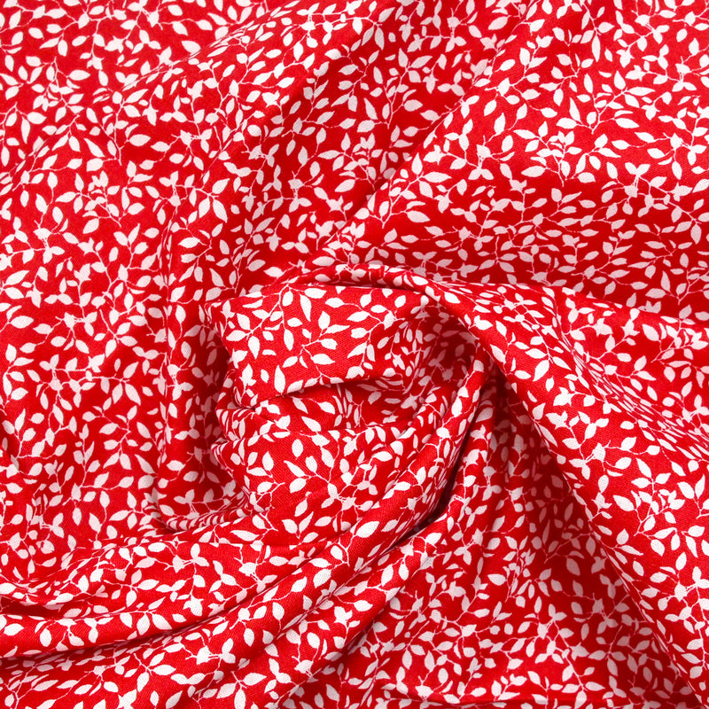 Cotton poplin printed red bottom foliage