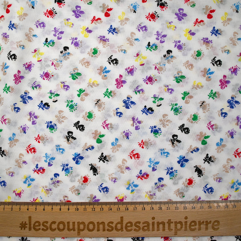 Viscose imprimée fleurs colorées fond blanc