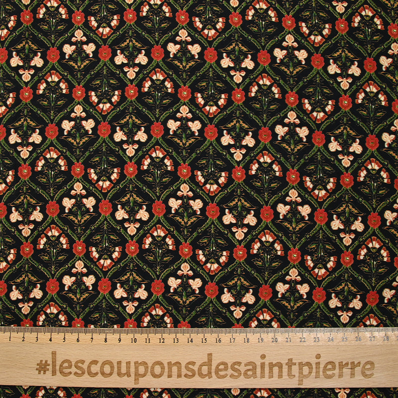 Voile de viscose imprimé Rosaline rouge fond noir