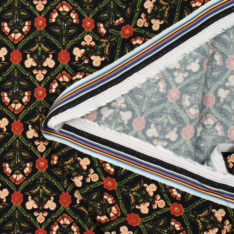 Voile de viscose imprimé Rosaline rouge fond noir