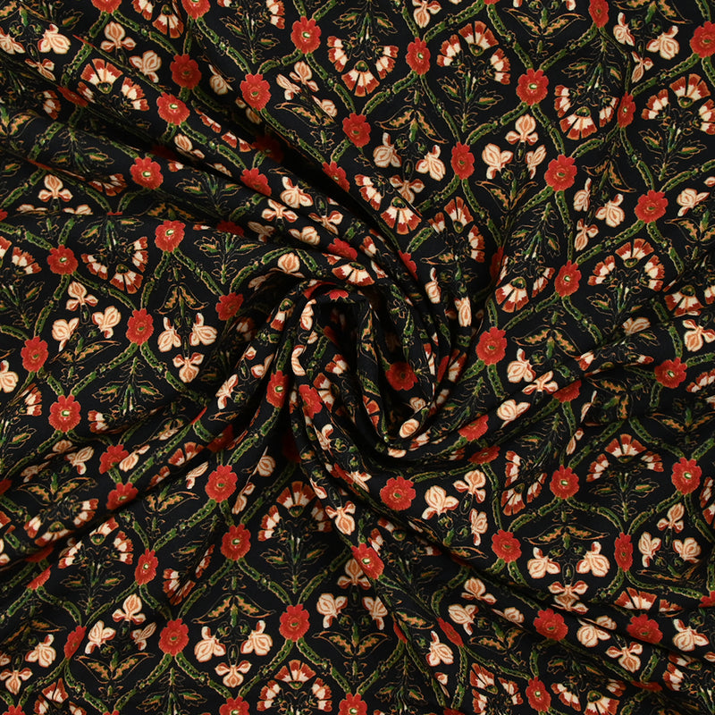 Voile de viscose imprimé Rosaline rouge fond noir