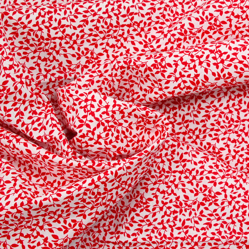 Cotton poplin printed red foliage white background