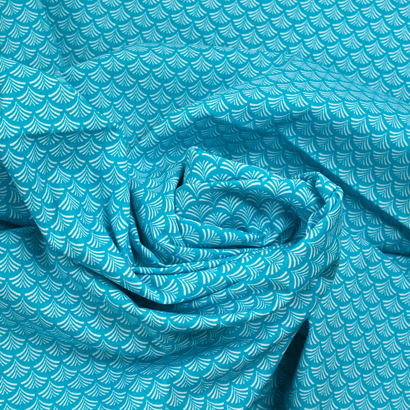 Cotton poplin printed shell turquoise background